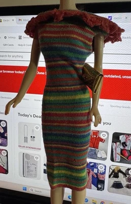 Vestido Espectador Barbie Tejido Multicolor Rayas - Mattel Vintage SIN MUÑECA INCLUIDA  Foto 1 de 4