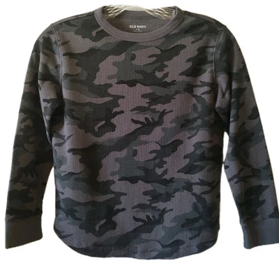 OLD NAVY Niño Talla M (8) Gris Verde Camuflaje Manga Larga Cuello Redondo Gofre Térmico Foto 1 de 4