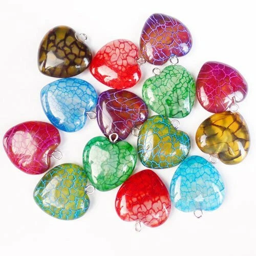 50 Piezas Cuentas Colgante Corazón Ágata de Fuego Venas Dragón Mezcladas 20x6mm Foto 1 de 1