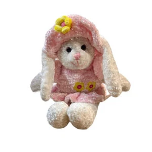 Juguete de peluche rosa y blanco aplastado aterciopelado conejo de Pascua usado en excelente estado - Imagen 1 de 8