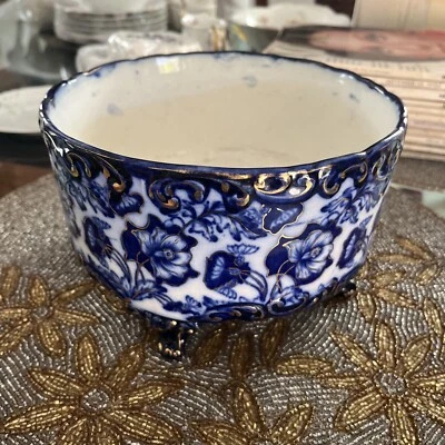 Antiguo Ferner Flow Blue de D.F. Haynes, patrón "Rosas y Cardos". Foto 1 de 4