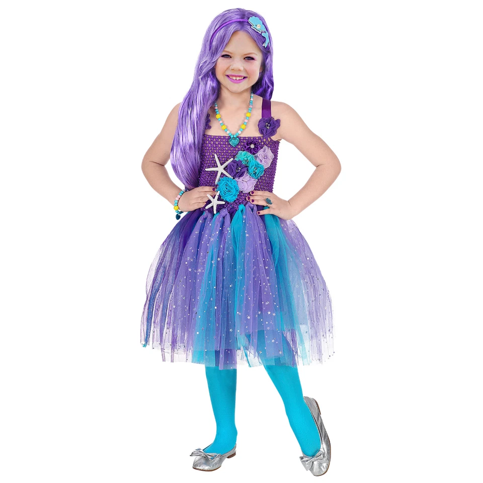 COSTUME CARNEVALE SIRENA VESTITO TUTU COPRICAPO BAMBINA ABITO TRAVESTIMENTO - Immagine 1 di 3