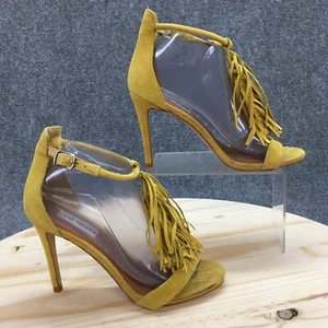 Steve Madden Heels Womens 8.5 M Sashi Fringe Ankle Strappy Yellow Suede Stiletto - Picture 1 of 18