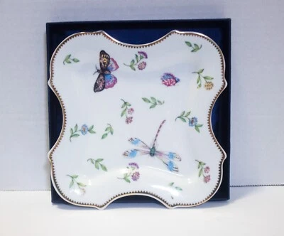 I Godinger & Co 6" Cuadrado Oro Plato Mariposa Libélula Floral con Caja Original Foto 1 de 4