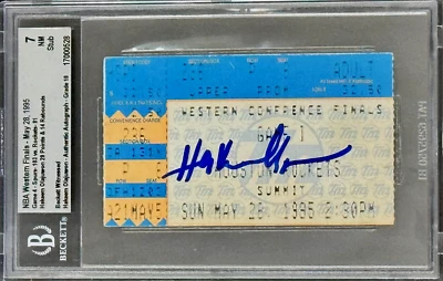 Hakeem Olajuwon Signed 1995 NBA Western Finals Rockets vs Spurs Ticket Stub BAS - Image 1 of 3