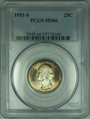 1951-S Washington Silver Quarter 25c PCGS MS66 Original Toned Gem  (30) - Image 1 of 2