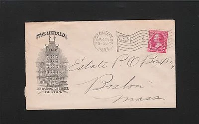 NEWSPAPER The Herald Boston 1896 Ovate Flag Cancel #4 Cover 4r - Image 1 of 2