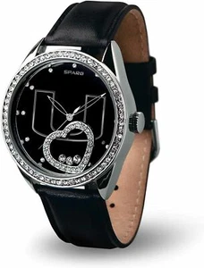 MIAMI HURRICANES WOMEN'S BLACK BEAT WATCH FLOATING HEART CRYSTALS - Picture 1 of 1