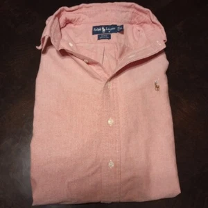 Ralph Lauren Mens Slim Fit Chambray Oxford Shirt Pink Pony Logo XL - Picture 1 of 9