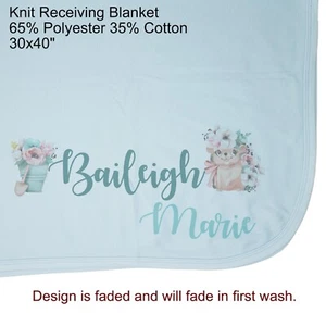Baby Girl Personalized Custom Easter Floral Hedghog Receiving Blanket - Picture 1 of 12