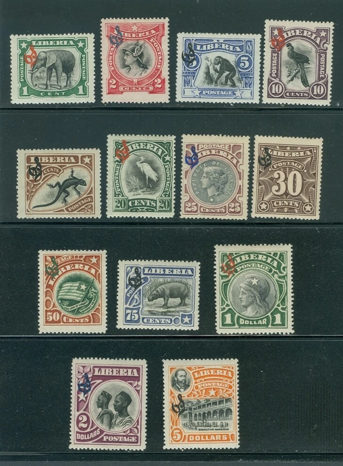Liberia 1906 official overprint set of 13, MINT HR #O46-58 bird, elephant, hippo - Image 1 of 1