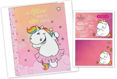 Pummeleinhorn Schulordner 32 cm Ordner + Haftnotizblock Notizzettel NEU