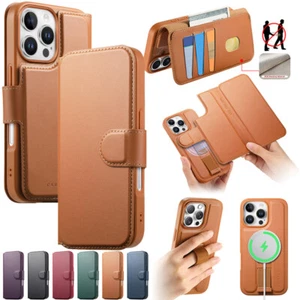 For iPhone 16 15 Pro Max Removable Magnetic Flip Leather Wallet Card Case Cover - Picture 1 of 38