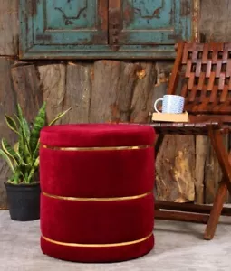 Wooden Velvet Pouffes Ottoman Sitting Stool for Living Room Footrest Home Decor - Picture 1 of 8