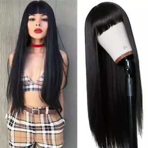 Parrucca lunga donna dritta con borchie capelli sintetici neri parrucche costume cosplay - Foto 1 di 3