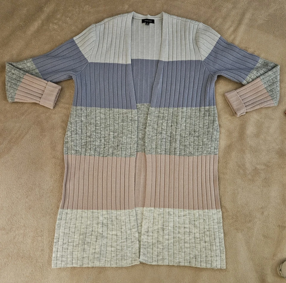 Cárdigan largo Verve ami suéter acanalado aberturas laterales delanteras abiertas para mujer talla M Foto 1 de 4