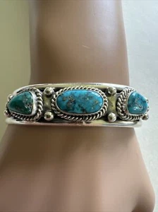 Navajo Sterling Matrix Turquoise Cuff Bracelet 36.6 grams - Picture 1 of 10