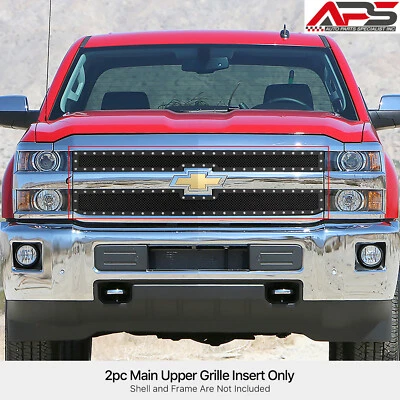 Se adapta a Chevy Silverado 2500HD/3500HD 2015-2019 rejilla de remache de malla negra inoxidable Foto 1 de 4