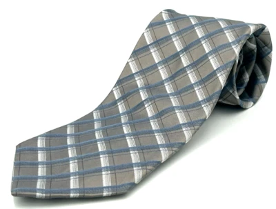 Галстук мужской Calvin Klein 100% шелк серебристый синий диагональ клетчатый ширина 3,5 60 L - Изображение 1 из 4