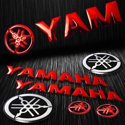 Logotipo ABS 3D de 8" + Calcomanía emblema de letra + Pegatina aspecto metal cepillado Yamaha cromo rojo Foto 1 de 4