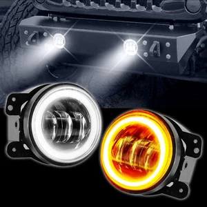 4inch LED Fog Lights White DRL & Amber Turn Signal Light For Jeep Wrangler JK LJ - Picture 1 of 9