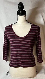 One Step Up Purple Black Stripe V Neck Top Size Youth Large Classic Basic - Picture 1 of 7