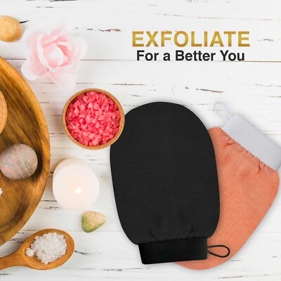 PURELLE Moroccan Exfoliating Glove Bath Hammam Kessa Mitt Body Scrub Loofah (Pack of 2)