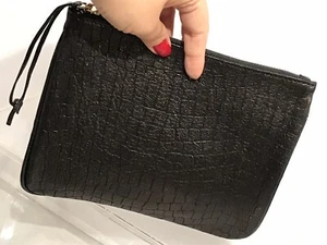 Cynthia Vincent Clutch/Kosmetiktasche Leder Reptil Muster Dunkel-Dunkelbronze Neu - Bild 1 von 8