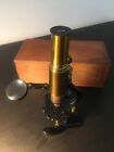 Antique French Brass W/ Cast Iron Base Medical & Scientific Study Microscope
