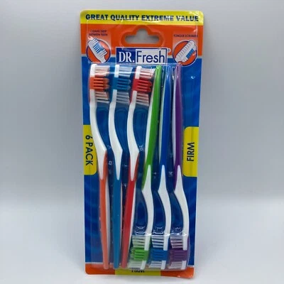 Escovas de dentes de cerdas de náilon firmes Dr Fresh com esfregão de língua 6 peças. Multicoloridas - Imagem 1 de 4