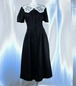 LAURA ASHLEY New Black & White Lace Solid Linen Women Long Dress Size 8, L - Picture 1 of 12