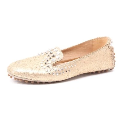 B3968 mocassino donna CAR SHOE scarpa platino glitter borchie loafer shoe woman - Imagen 1 de 4