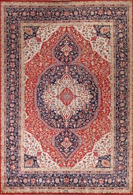Vegetable Dye Geometric Traditional 10x13 ft. Red/Blue Sarouk Farahan Large Rug - Image 1 of 3