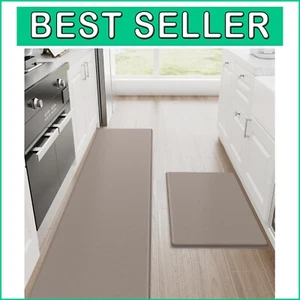 Khaki Waterproof Anti-Fatigue Kitchen Rugs - Set of 2 for Comfort & Safety - Picture 1 of 9