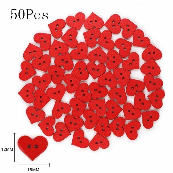 50pcs Red Heart Wooden Buttons 15x12mm 2-holes Hearts Button Sewing Crafts Makin - Image 1 of 4