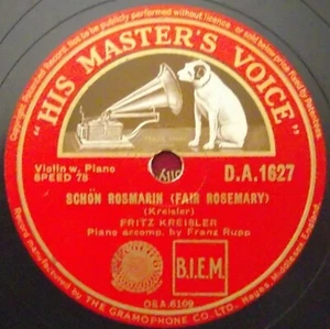 Fritz Kreisler - Schön Rosmarin / Chanson Hindoue10" 78rpm UK 1938 HMV D.A.1627 - Picture 1 of 2