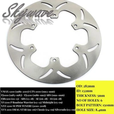 Rotor de disco de freno trasero para Yamaha VMX1200 1986-2007 Super Tenere XTZ1200 XV1700 Foto 1 de 4