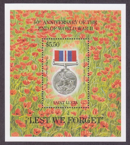 St Lucia 1022 MNH 1995 End of WWII 50th Anniversary Souvenir Souvenir Sheet VF Cover