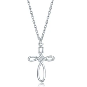 Sterling Silver 0.05cttw Diamond Cross Necklace - Picture 1 of 1