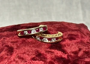 14K Yellow Gold Diamond Earrings Ruby Color Stones 3.62g Fine Jewelry - Picture 1 of 21