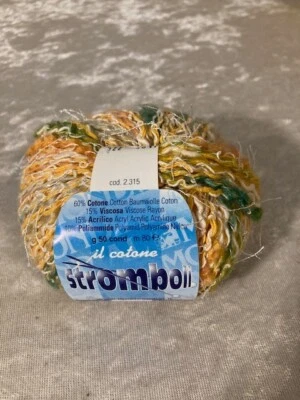 Mondial Stromboll Yarn Cotton Blend #927 White & Yellow 50g 8 Available Italy - Image 1 of 4