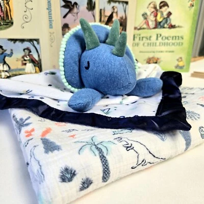 2 Pc Aden + Anais Blanket Dinosaur Muslin Swaddle & Cloud Island Dinosaur Lovey Foto 1 de 4