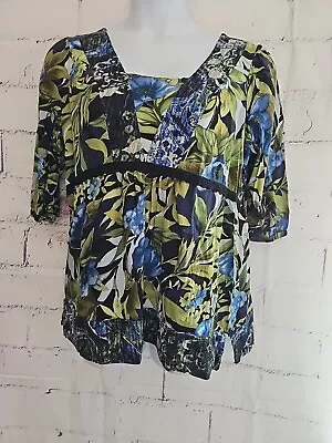Top túnica floral multicolor Caribbean Joe Plus para mujer 1X manga 3/4 cuello cuadrado Foto 1 de 4