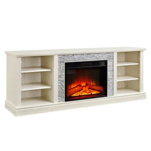 70" Fireplace TV Stand w/23" Electric Fireplace &Shelves for TVs up to 75"-White - Picture 1 of 10