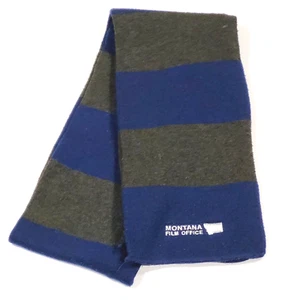 MONTANA FILM OFFICE Winter Knit Scarf Blue Charcoal Gray Wide Striped 70 Inch - Picture 1 of 11