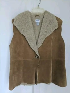 Together Vest  Leather Sherpa Lined Women Lg Western Cowboy Rodeo Retro Vintage  - Picture 1 of 9