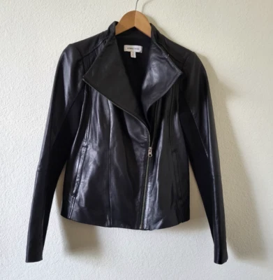 Nueva chaqueta de cuero Nordstrom con cremallera asimétrica en negro. Talla XS Foto 1 de 4