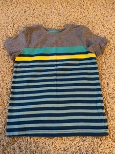 Cat & Jack Boys Gray Blue Yellow Stripe Tee Size 2t - Picture 1 of 4