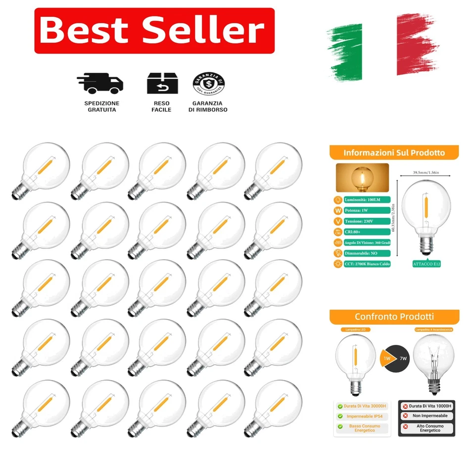 25 Pezzi Lampadina LED G40 E12 1W Esterno Ricambi, Bianco Caldo 2700K, 100LM,... - Immagine 1 di 4