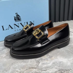 Mocasines Lanvin Swan usados en excelente estado sin cordones de cuero negro 9 EE. UU. o 39 EUR * - Imagen 1 de 24